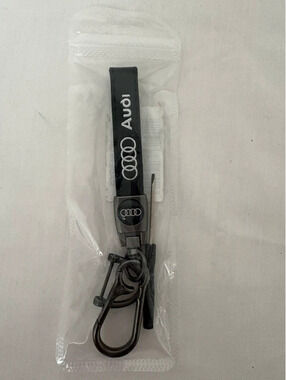Audi Logo Wristlet Keychain Black Swivel Clip New in Package